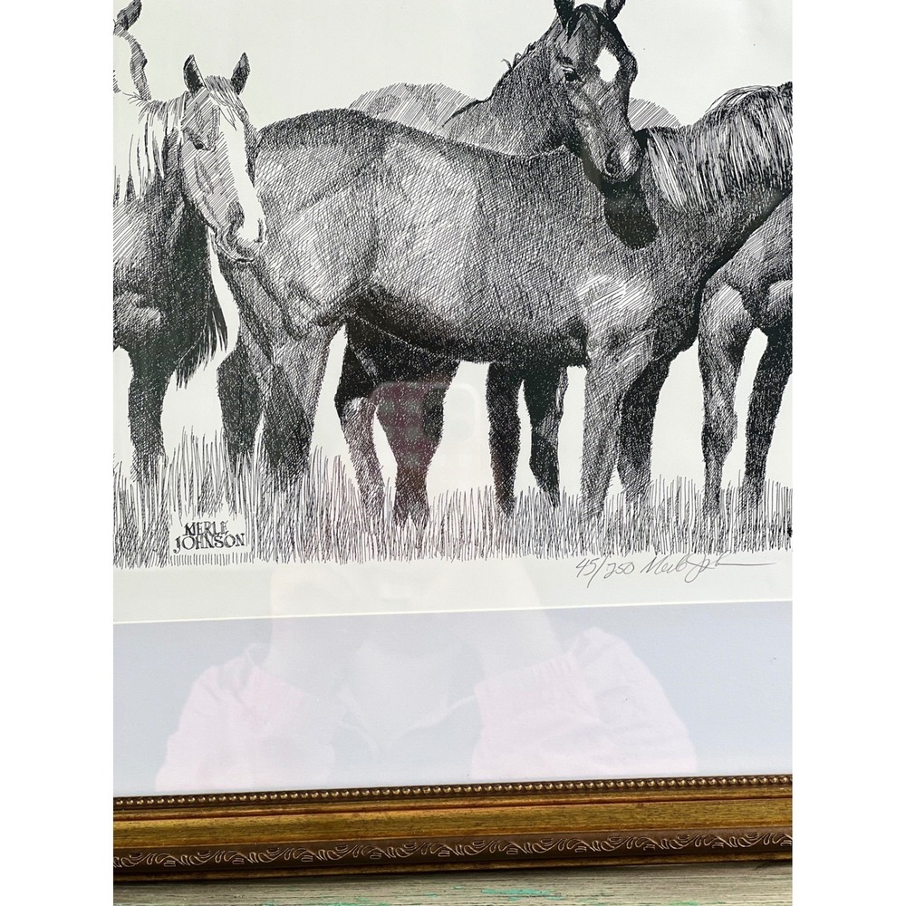 Merle Johnson  Horse Etching 45/250 Western Ranch Equestrian Framed Art - Picture 6 of 9
